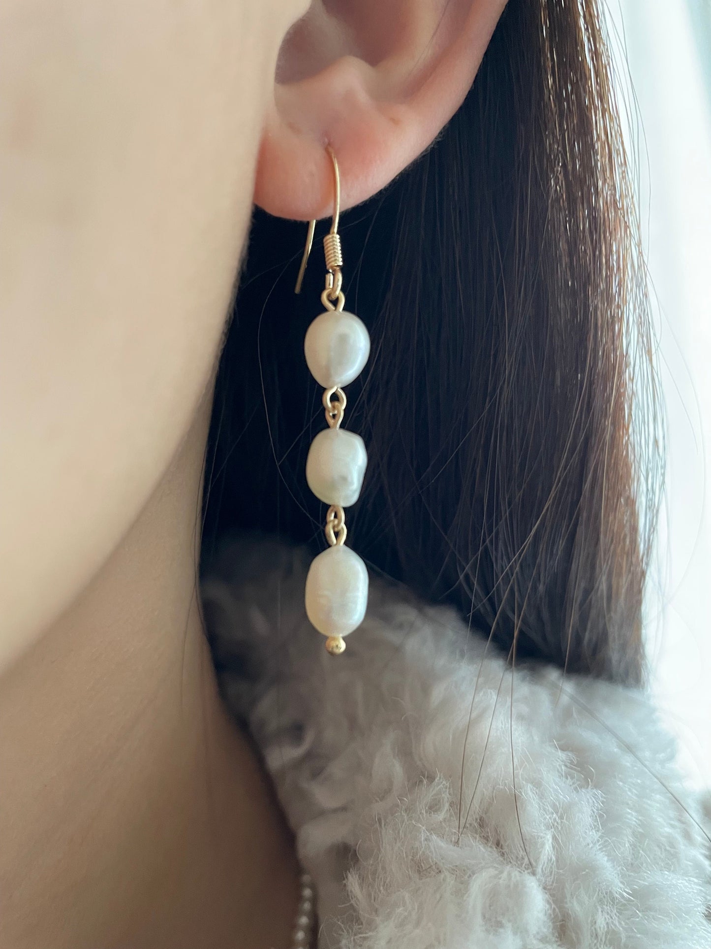 Barocke Perlen Ohrringe, Süßwasserperlen Hängeohrringe, Süßwasserperlen Ohrringe, 14k vergoldet, Elegant | Minimalist Jewelry