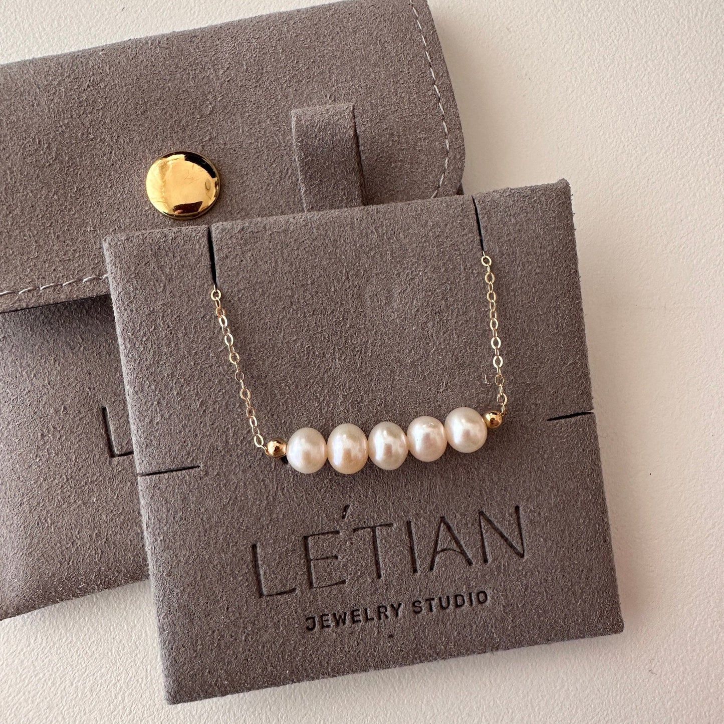 Elegante Perlenkette|5 Süßwasserperlen und 14K Goldgefüllt O-Kette|zierliche Halskette|Gold Filled Halskette|Goldkette | Minimalist Jewelry