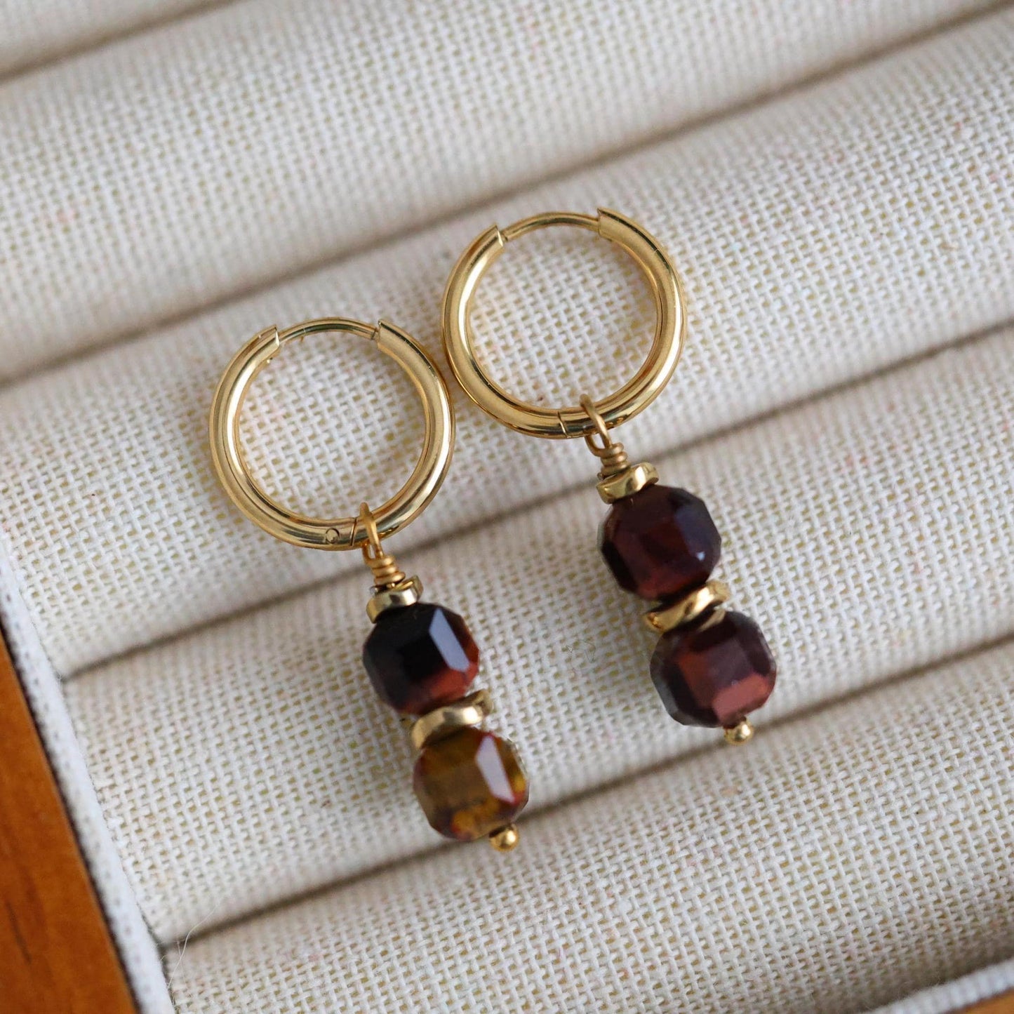 Tigerauge Ohrringe|18K Gold Creolen|Zierliche Ohrringe|Edelstein|Handgefertigter Boho Schmuck| | Minimalist Jewelry