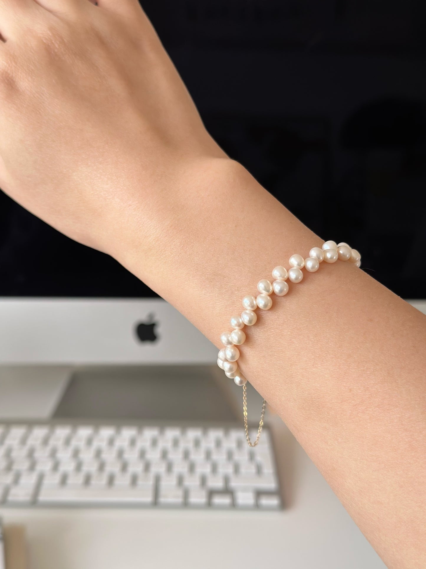 Delicate Double Sided Freshwater Pearl Bracelet With Heart Magnetic Clasp