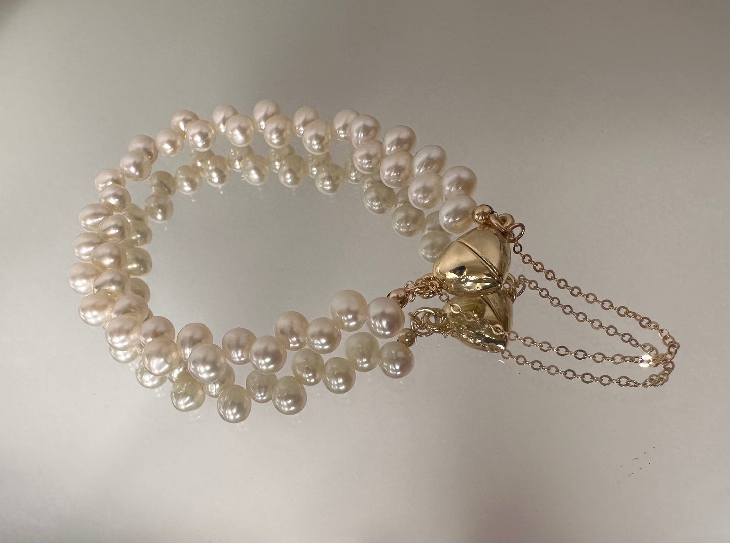 Delicate Double Sided Freshwater Pearl Bracelet With Heart Magnetic Clasp