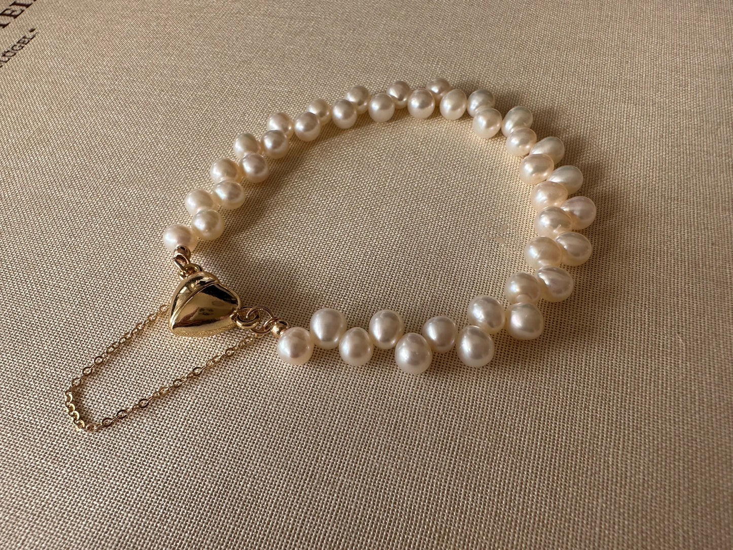 Delicate Double Sided Freshwater Pearl Bracelet With Heart Magnetic Clasp