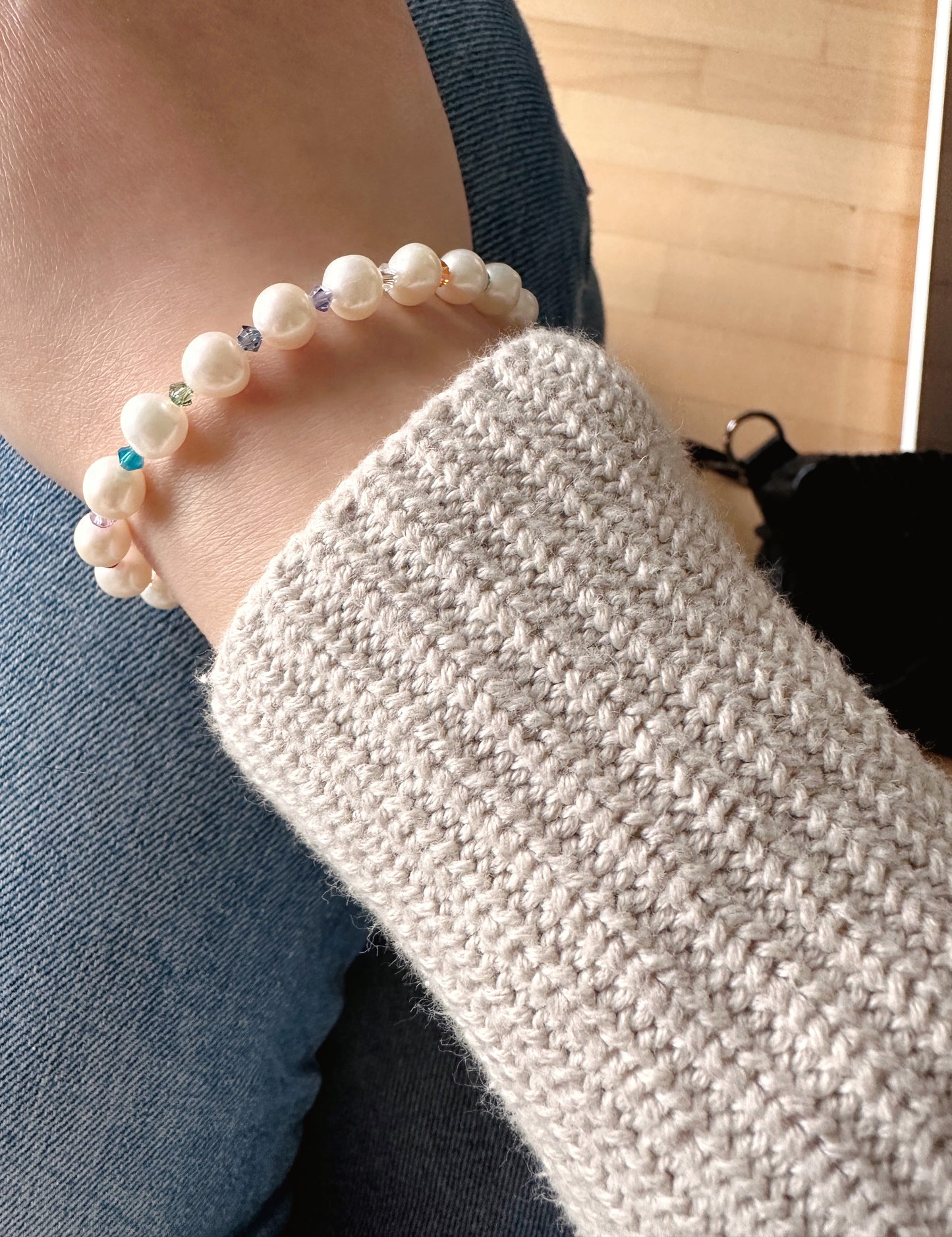 "Sparkling Harmony" 6mm Freshwater Pearl Bracelet with Multicolored Crystal Accents