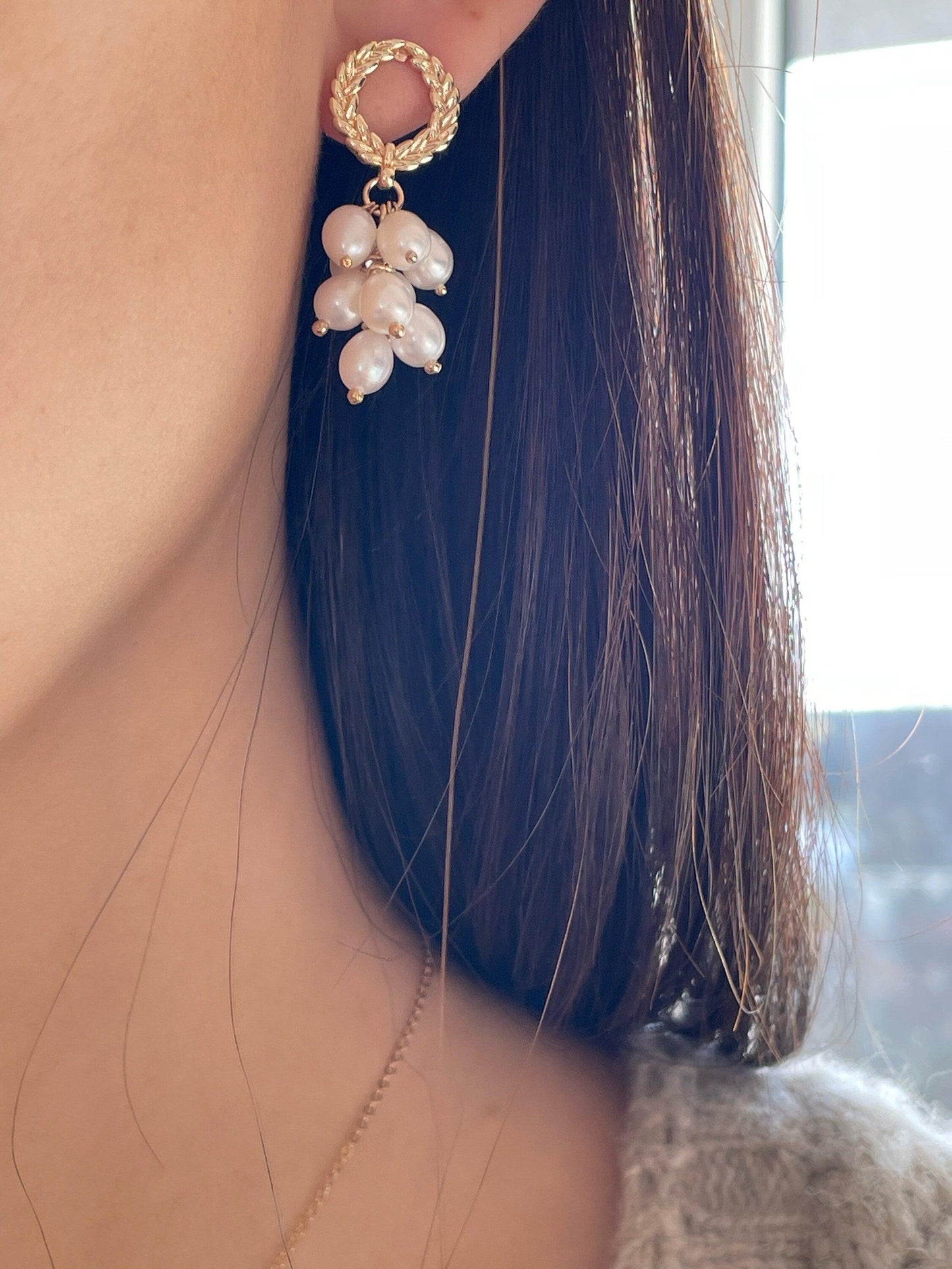 Wheat Ear Pearl Tassel Earrings 925 Silver Pin 14K Gold - LE´TIAN