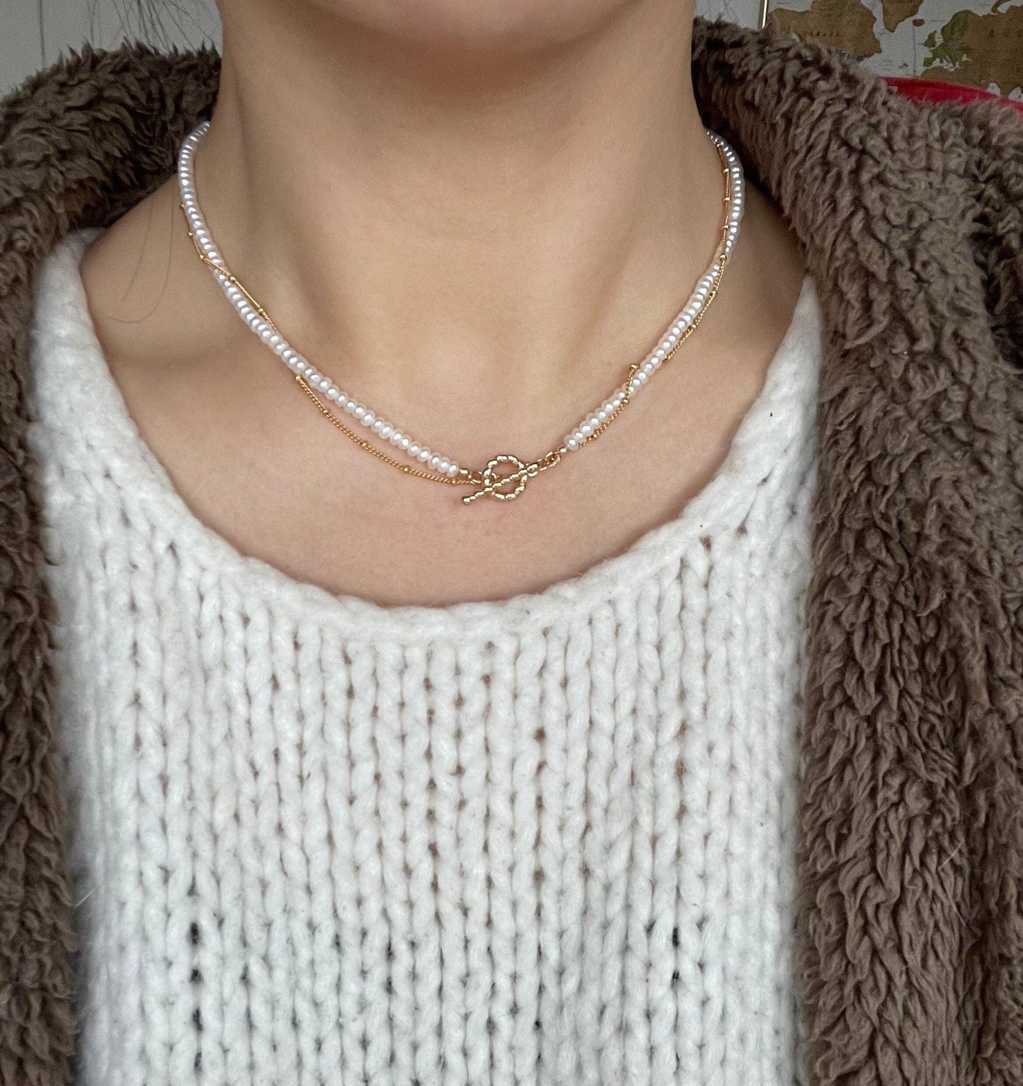 Stylish Pearl Necklace With 14k Gold Filled Bean Chain - LE´TIAN