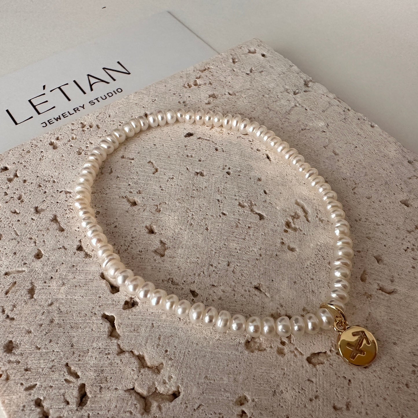 Natural Pearl Bracelet With 14K Gold Filled Zodiac Pendant