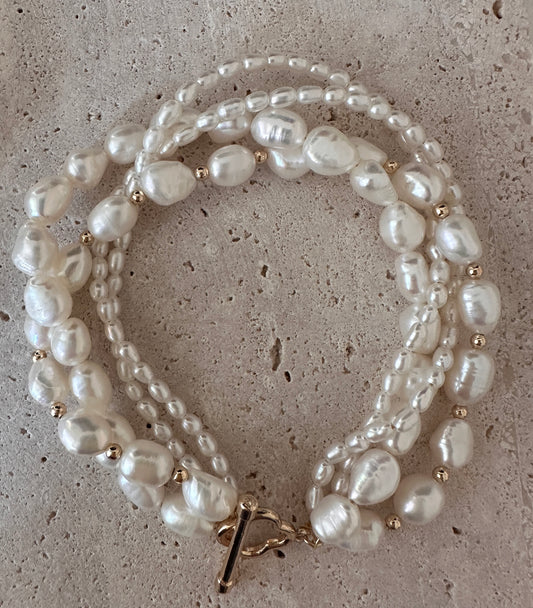 Four Layer Natural Pearl Bracelet