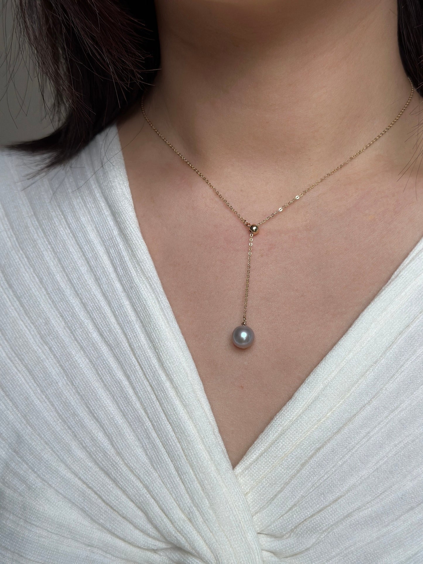 14k Gold Filled Y-Kette: Graublaue Süsswasserperle | Minimalist Jewelry