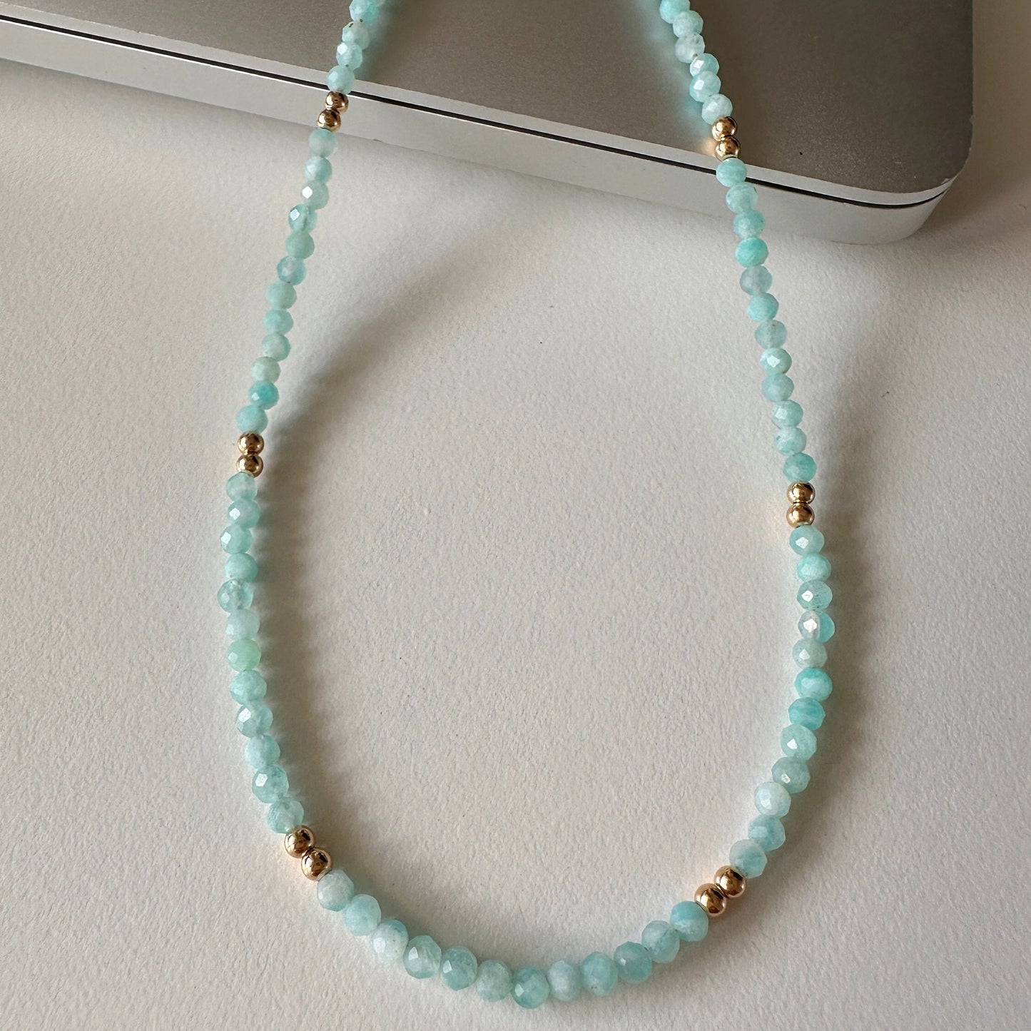 AAA Facettierter Amazonit Choker: 14K Gold Filled Edelstein-Halskette (42 cm) | Minimalist Jewelry