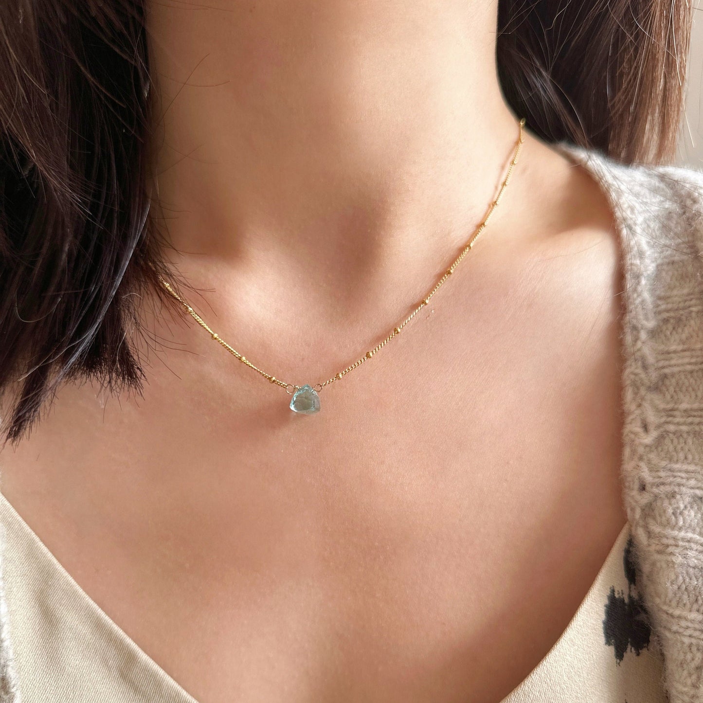 Blau Quarz Anhänger Halskette | 14K Gold Filled Satelliten Kette | Minimalist Jewelry