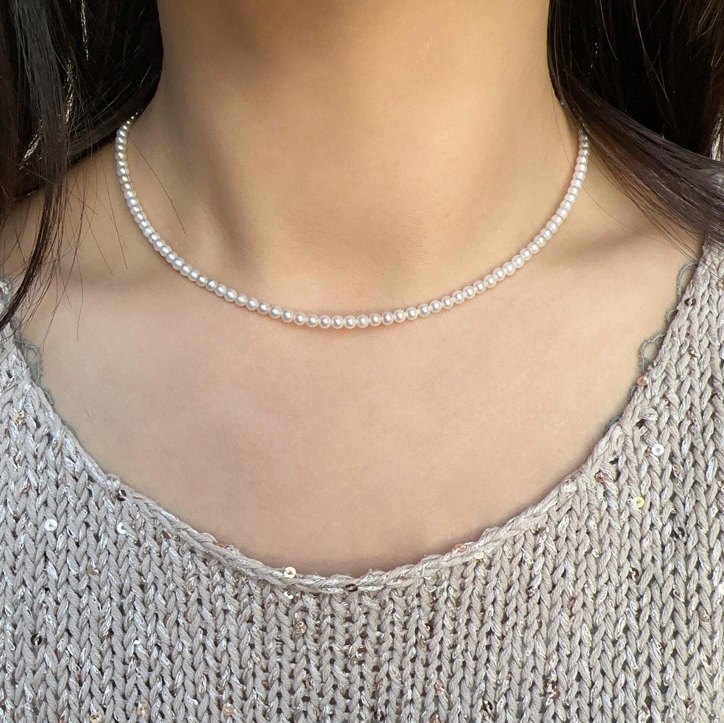 3.5 mm Süsswasser Perlenkette: 14K Gold Fill Vintage Verschluss | Minimalist Jewelry