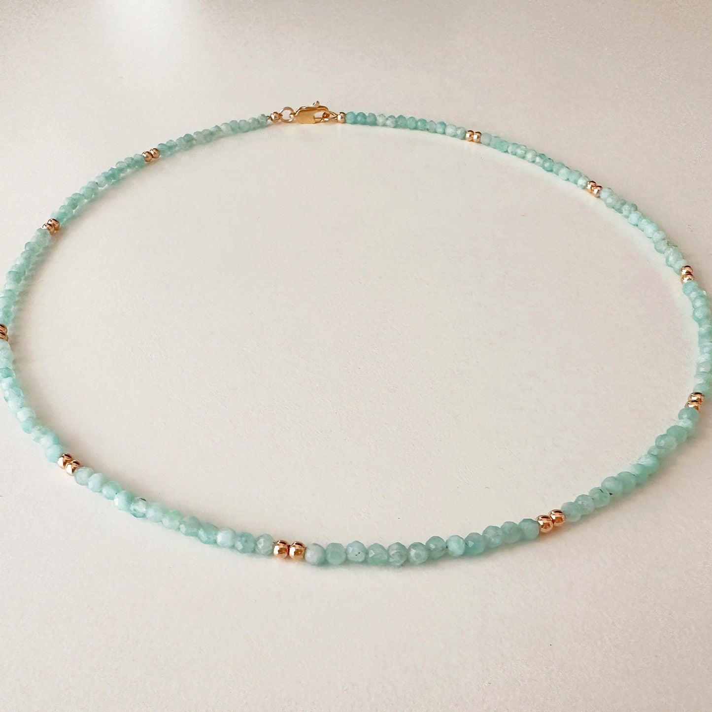 AAA Facettierter Amazonit Choker: 14K Gold Filled Edelstein-Halskette (42 cm) | Minimalist Jewelry