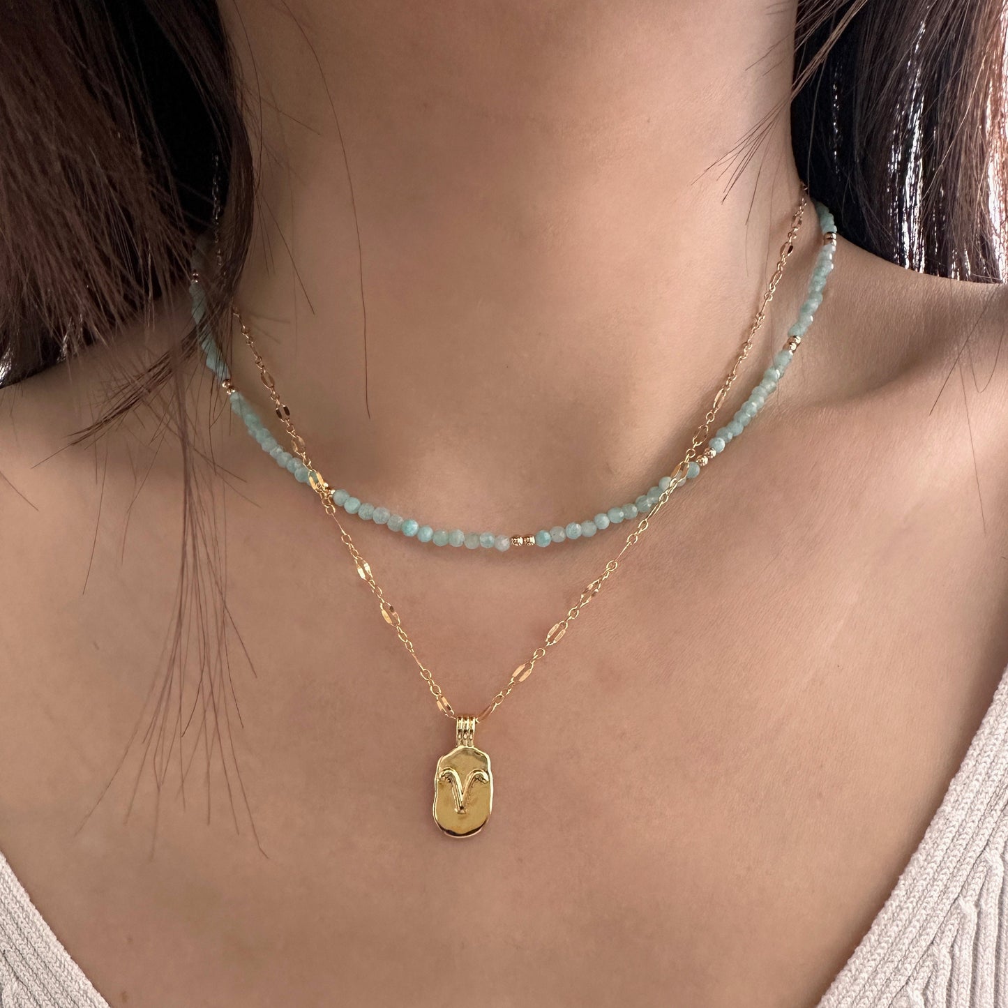 AAA Facettierter Amazonit Choker: 14K Gold Filled Edelstein-Halskette (42 cm) | Minimalist Jewelry
