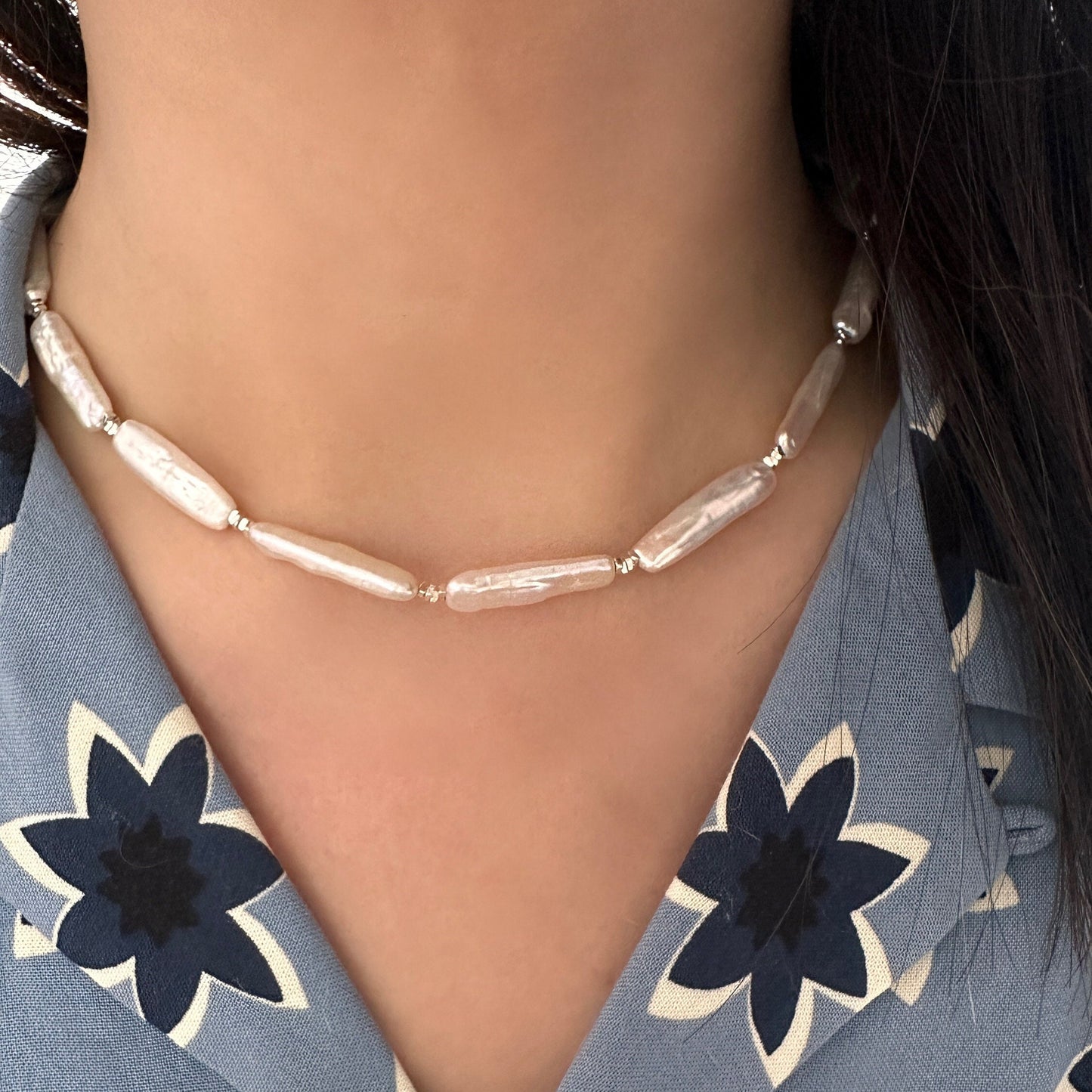 Barock Perlen Choker: 925 Sterling Silber Süßwasser Perlen Halskette | Minimalist Jewelry