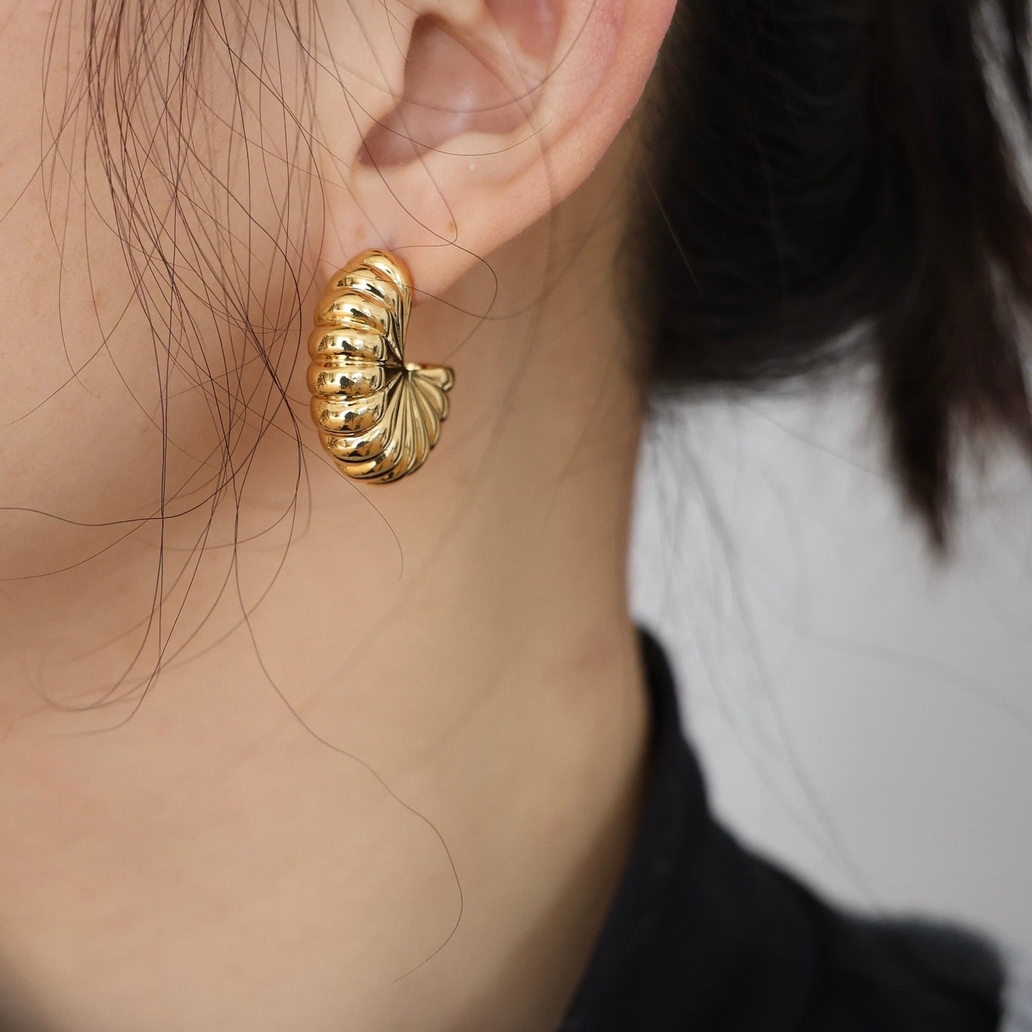 18k Gold Blumig Ohrringe|Fächerförmige Ohrringe Goldene Ohrstecker|Creolen|Chic Ohrringe|Minimalist|Geschenk