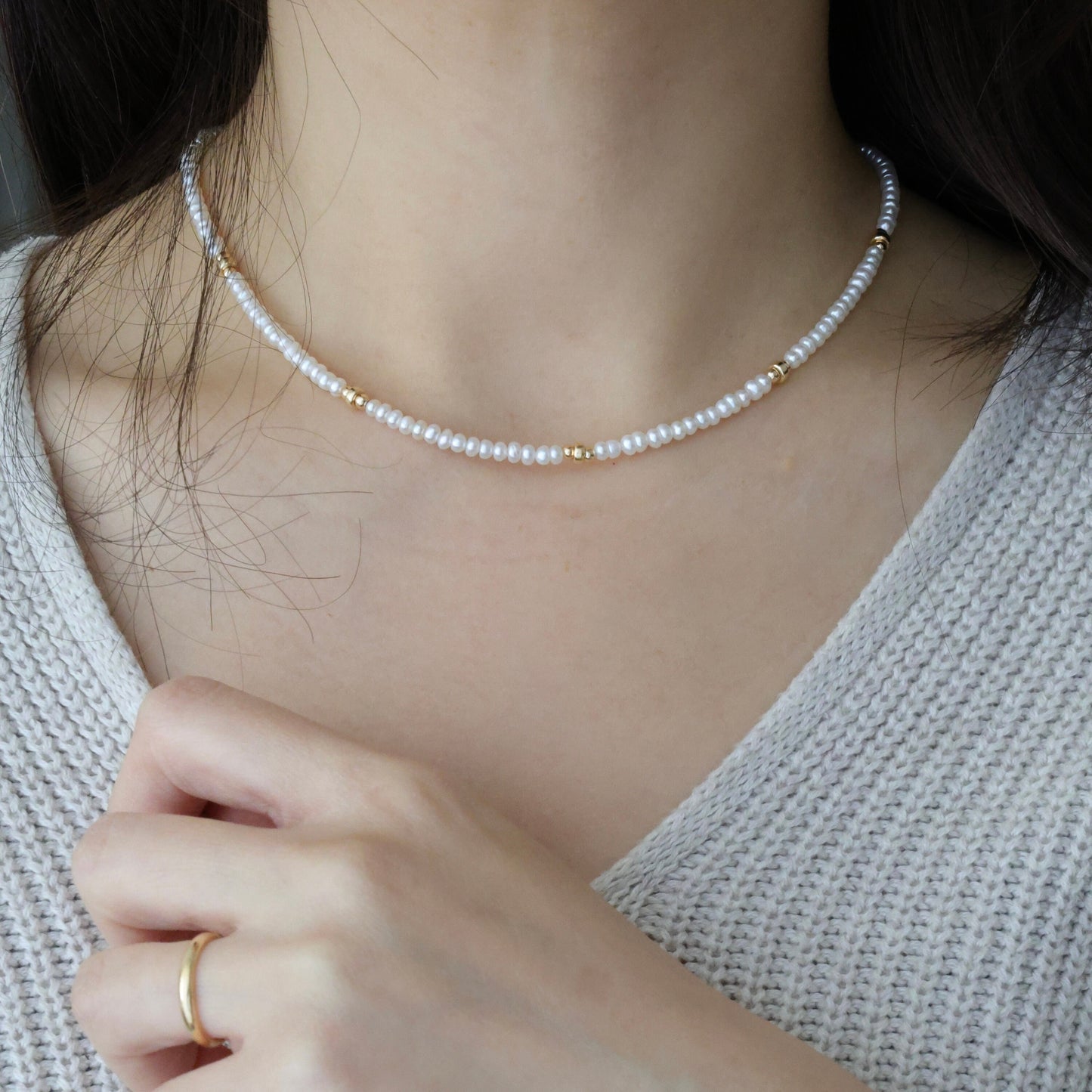 Zarte Süßwasserperlen Halskette | Vintage-Stil, Gold gefüllte Perlen | Minimalist Jewelry