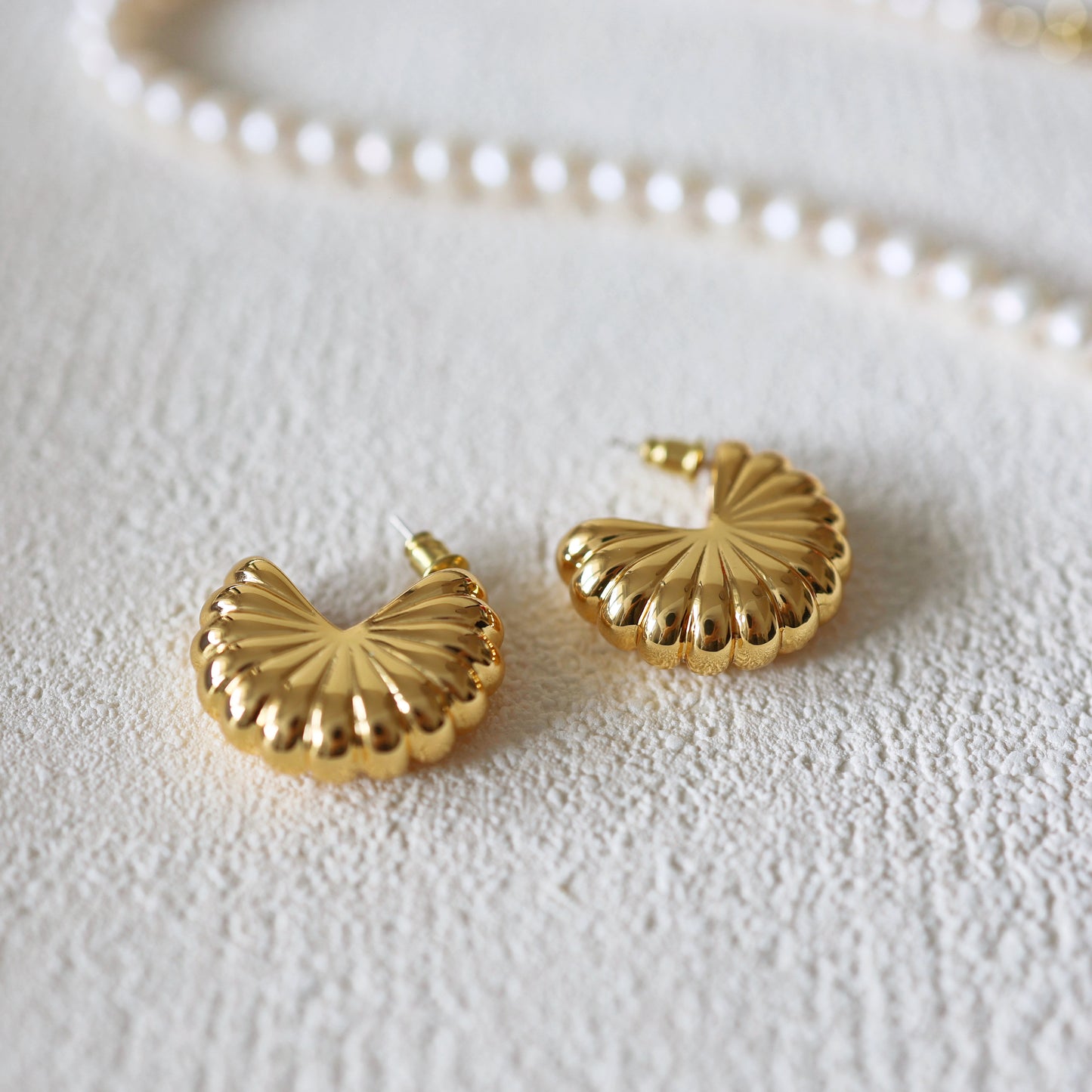 18k Gold Blumig Ohrringe|Fächerförmige Ohrringe Goldene Ohrstecker|Creolen|Chic Ohrringe|Minimalist|Geschenk