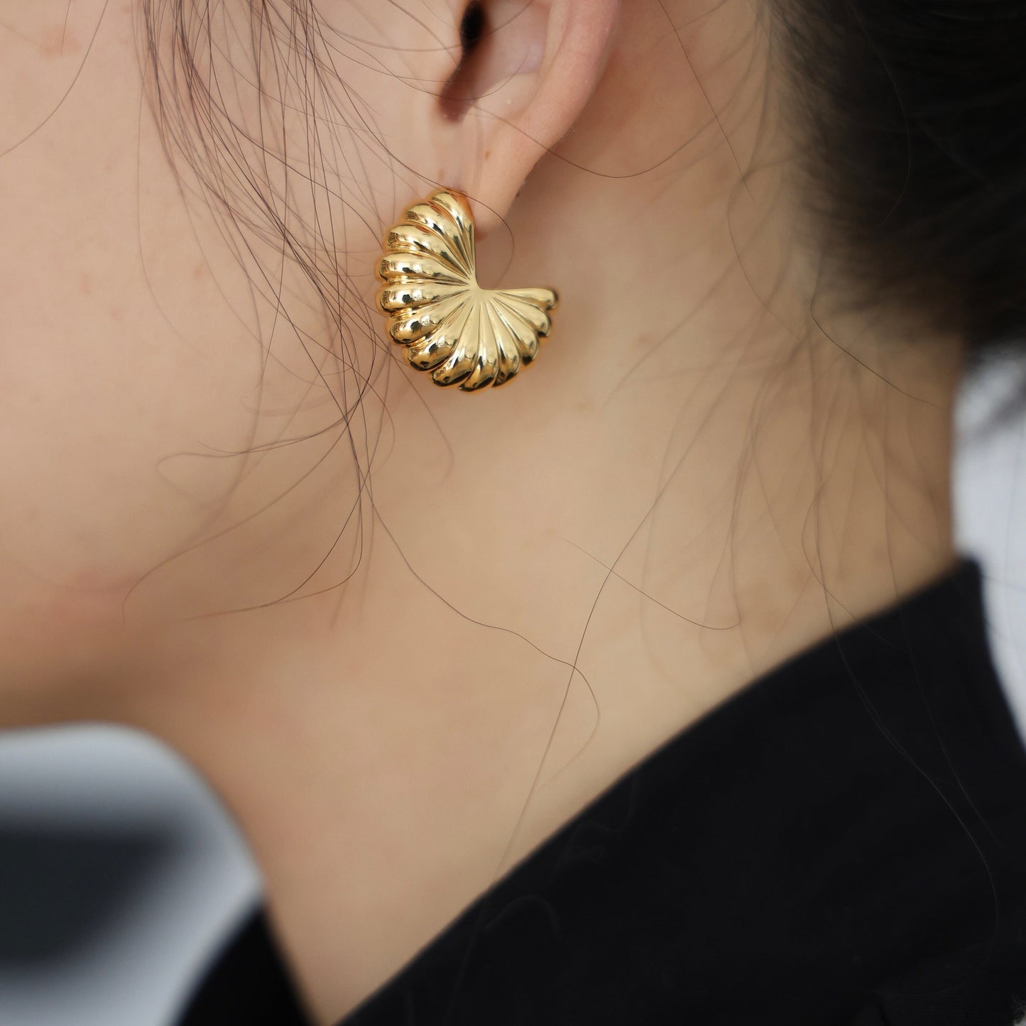 18k Gold Blumig Ohrringe|Fächerförmige Ohrringe Goldene Ohrstecker|Creolen|Chic Ohrringe|Minimalist|Geschenk