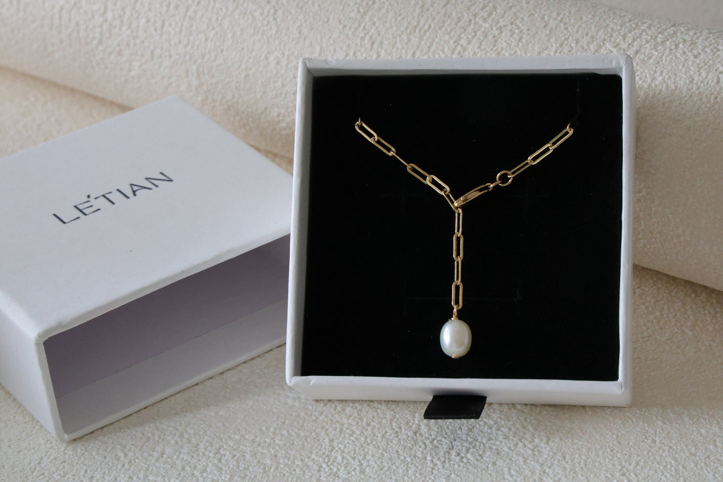 Gold Filled Y-Halskette | Süsswasserperle Tropfen, zarte Kette | Minimalist Jewelry