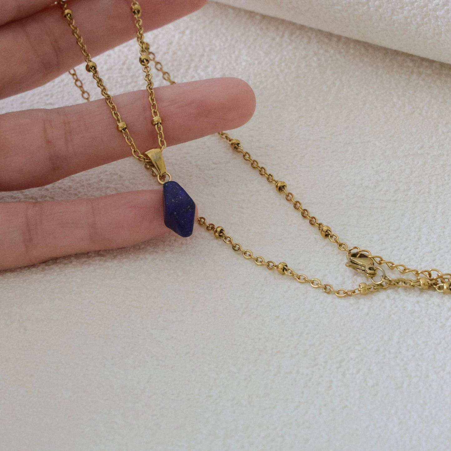 Vergoldete Lapislazuli Halskette | Silber Tropfen Edelstein Anhänger | Minimalist Jewelry