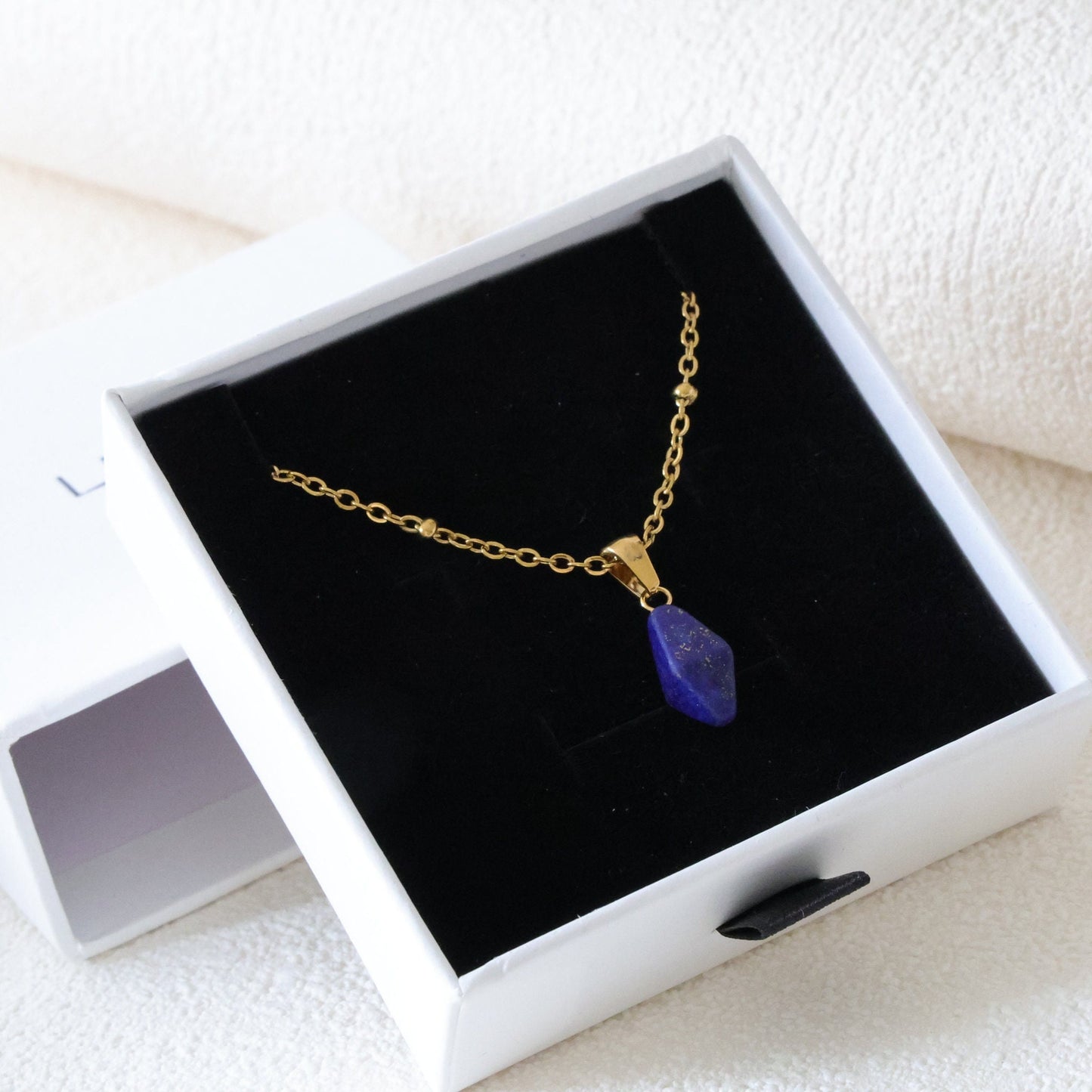 Vergoldete Lapislazuli Halskette | Silber Tropfen Edelstein Anhänger | Minimalist Jewelry