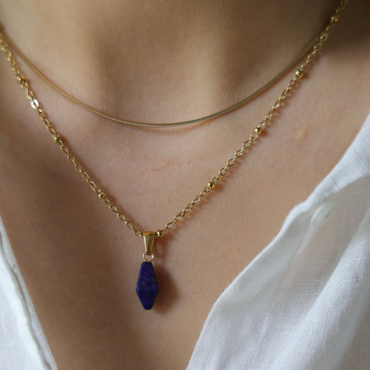 Vergoldete Lapislazuli Halskette | Silber Tropfen Edelstein Anhänger | Minimalist Jewelry