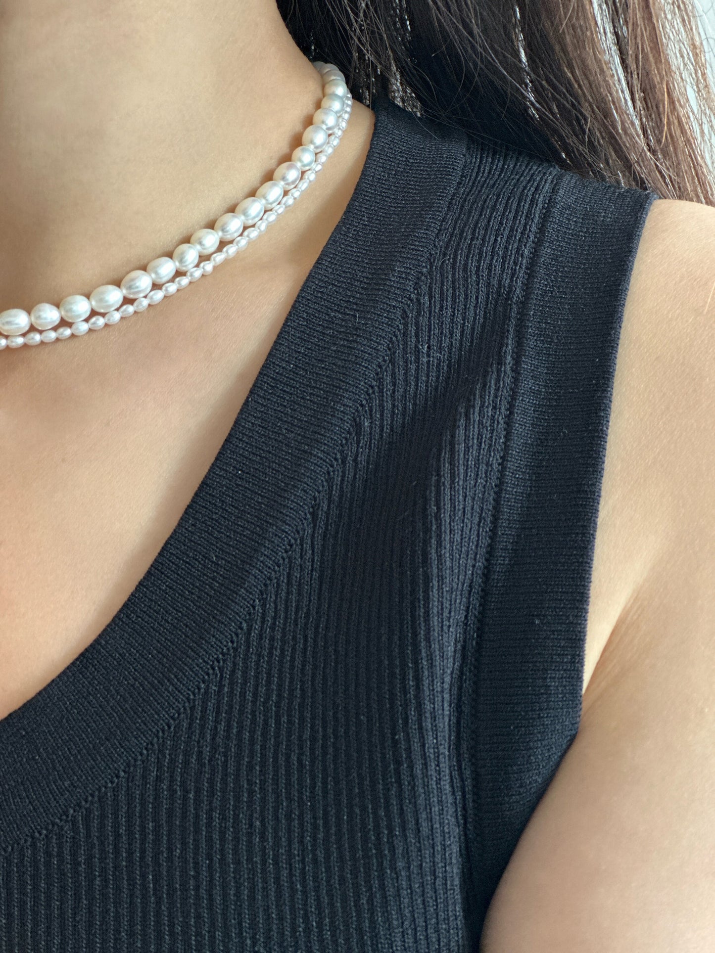 Süßwasser-Reis Perlen Halskette | Langer geschichteter Perlenstrang, 14K Gold gefüllter Verschluss | Minimalist Jewelry
