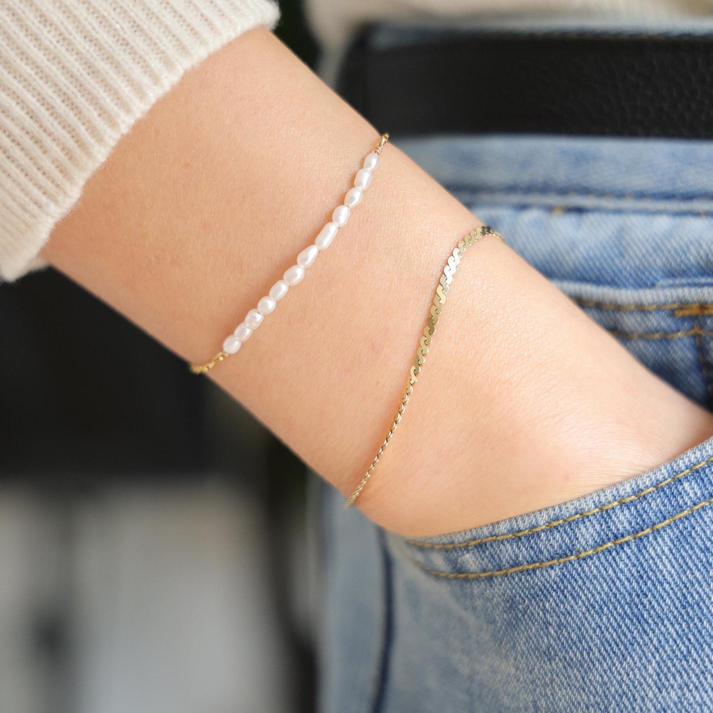 Winziges Süßwasserperlen Armband|Zierliches Armband|Klein Reisperlen|Hochzeit Armband|Gold Kette Armband|Freundschaftsarmband| | Minimalist Jewelry