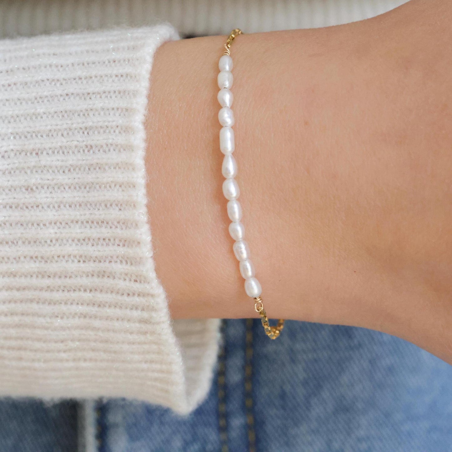 Winziges Süßwasserperlen Armband|Zierliches Armband|Klein Reisperlen|Hochzeit Armband|Gold Kette Armband|Freundschaftsarmband| | Minimalist Jewelry