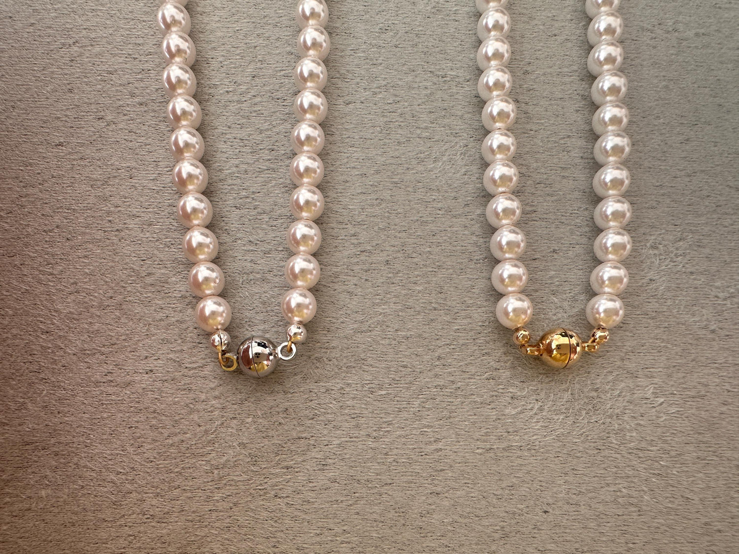 Kristall Perlenkette|Echte Swarovski Perlen|5 mm|Creme Weiß|Braut Halskette|Runde Glasperlen Schmuck|14K vergoldet Messing-Magnetverschluss | Minimalist Jewelry