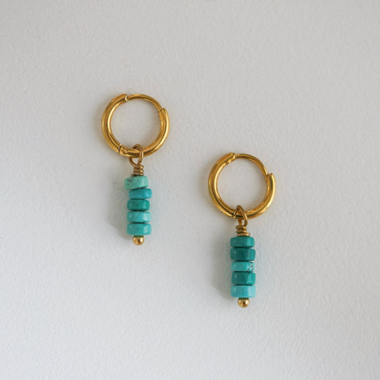 Gold Türkis Creolen | Handgemachte Mini Ohrringe | Minimalist Jewelry