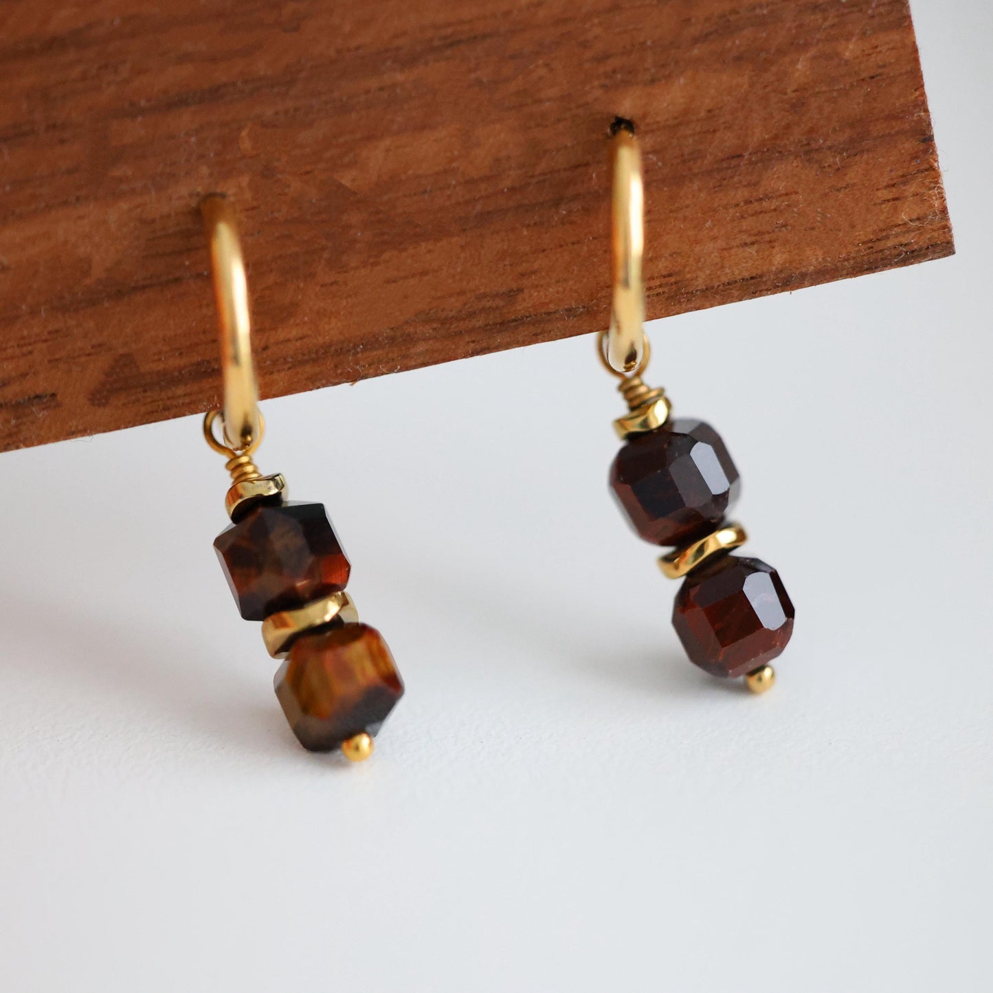 Tigerauge Ohrringe|18K Gold Creolen|Zierliche Ohrringe|Edelstein|Handgefertigter Boho Schmuck| | Minimalist Jewelry