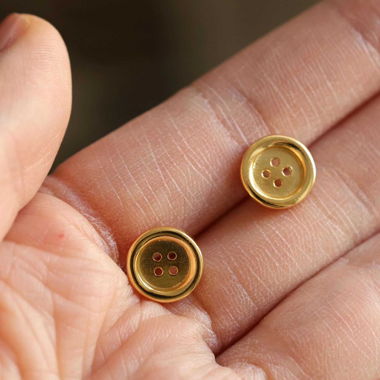 18K Gold Knopf Ohrstecker | Minimalistisches Sterling Silber