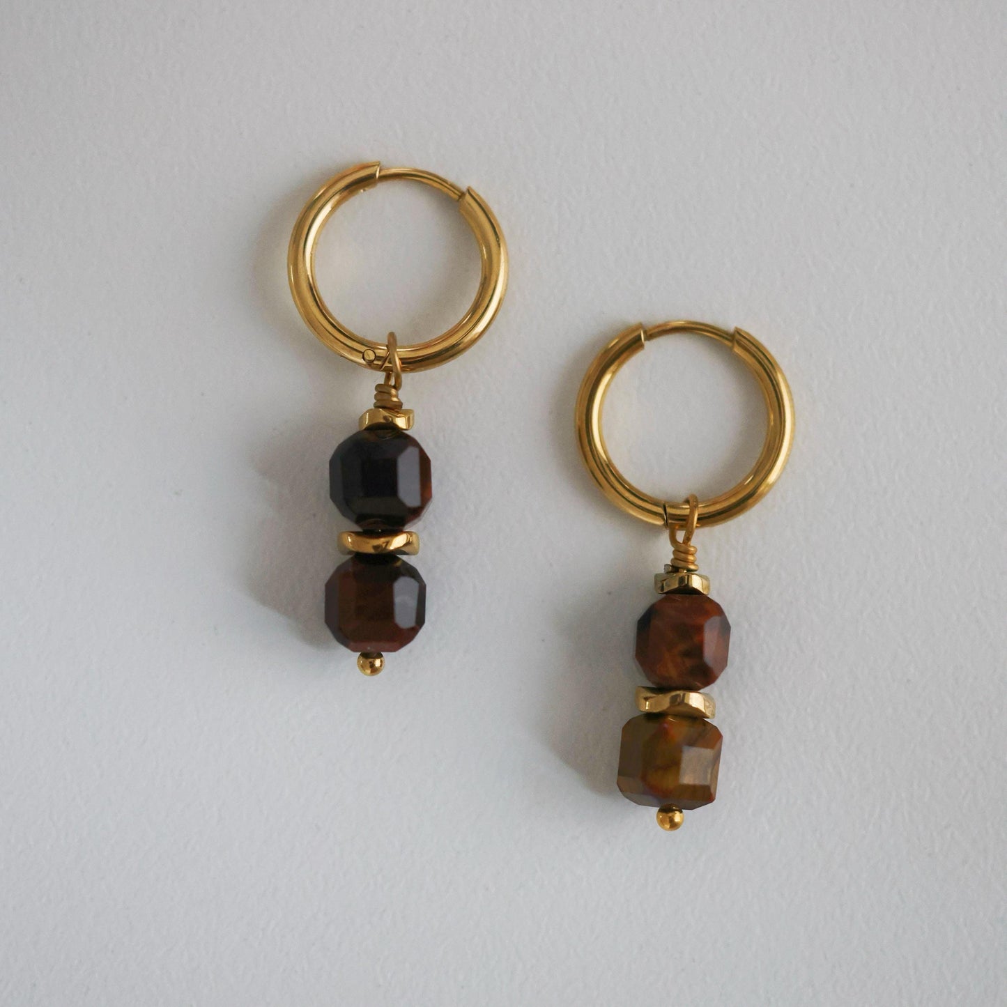 Tigerauge Ohrringe|18K Gold Creolen|Zierliche Ohrringe|Edelstein|Handgefertigter Boho Schmuck| | Minimalist Jewelry