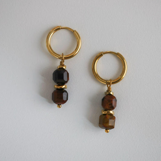 Tigerauge Ohrringe|18K Gold Creolen|Zierliche Ohrringe|Edelstein|Handgefertigter Boho Schmuck| | Minimalist Jewelry