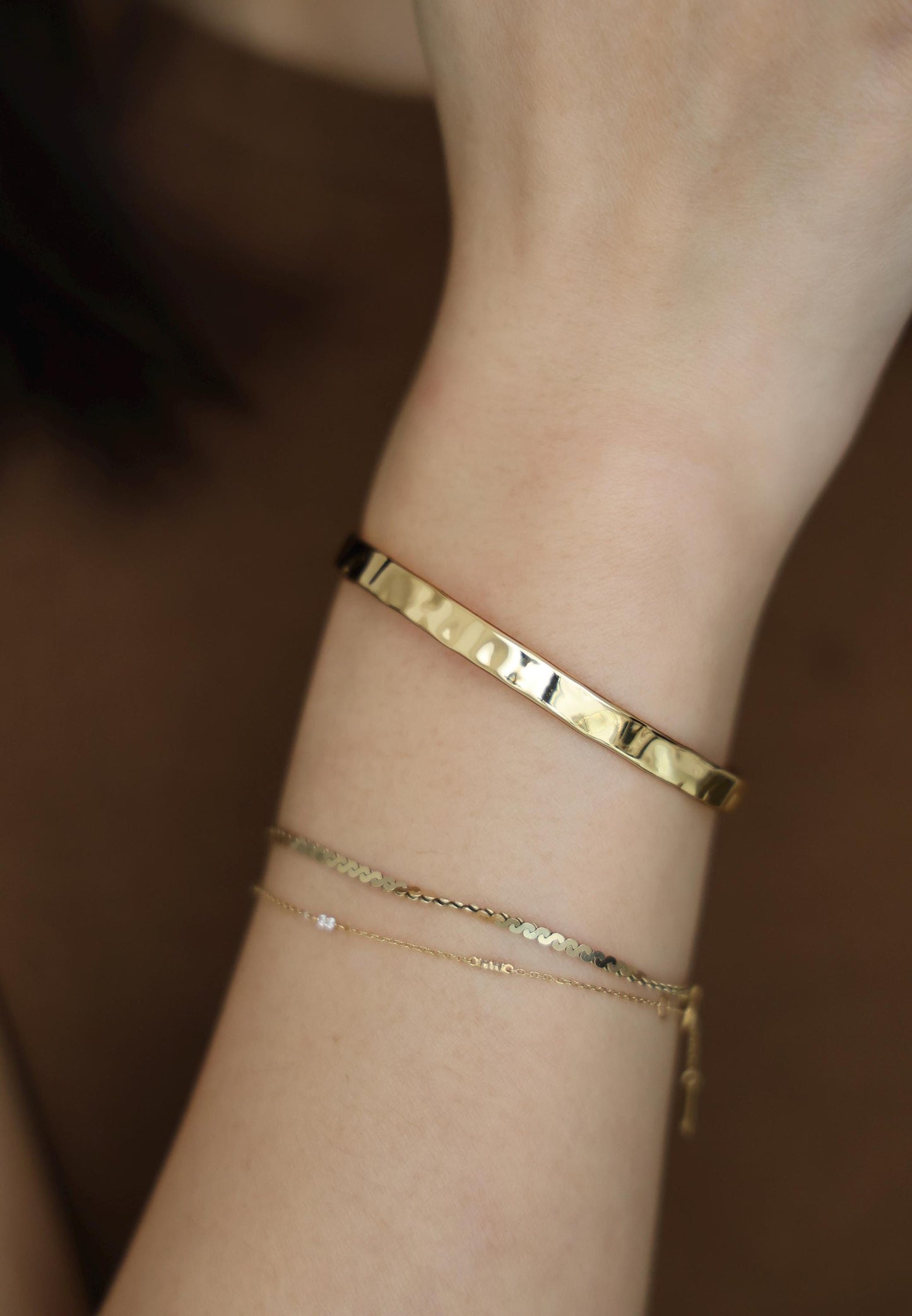 Minimalistischer Gold Armreif|Gehammerter Offener Armreif|Verstellbares Armband|Schlichter Schmuck für Damen