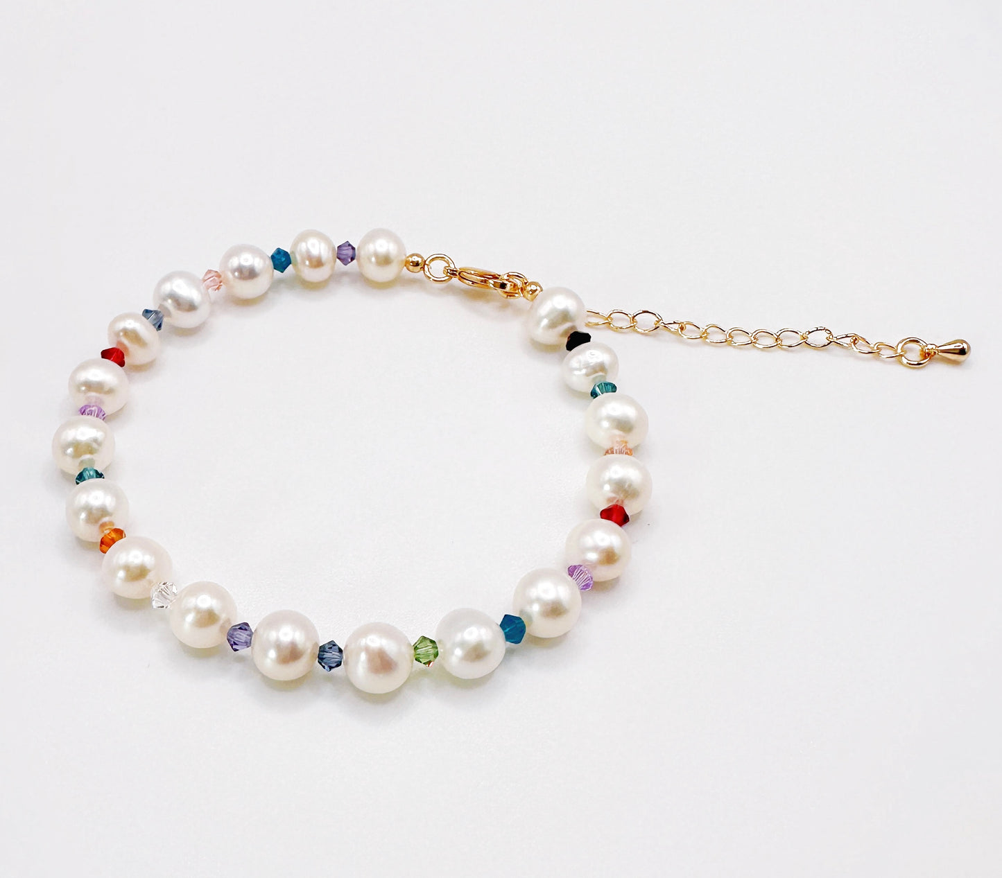 "Sparkling Harmony" 6mm Freshwater Pearl Bracelet with Multicolored Crystal Accents