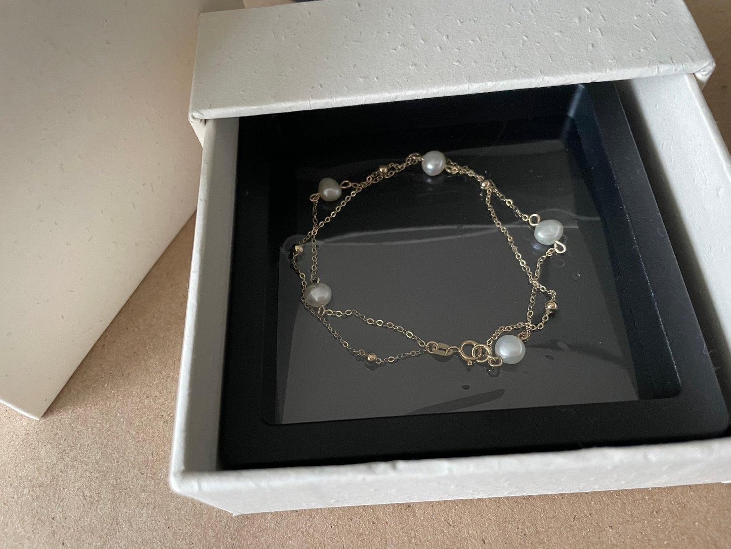 Elegant Beautiful 14k Chain Bracelet Freshwater Pearl Gold Bead - LE´TIAN