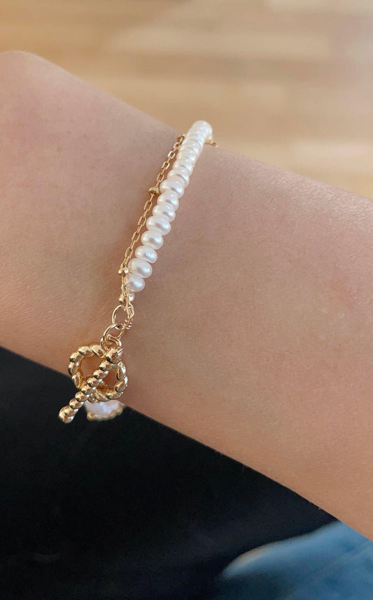 Flat Freshwater Pearl With 14k Gold Filled Chain Bracelet - LE´TIAN